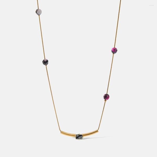 Collares colgantes Joyería de acero inoxidable de oro de 18 quilates Color de piedra natural Diseño único Collar exquisito Cadena delgada Simple