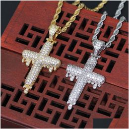 Colliers pendants 18 carats en or blanc plaqué de zircone cubique Bling Glacier fondant Dro Collier Collier Hip Lovers Diamond Bijoux pour hommes Dro dhn6v