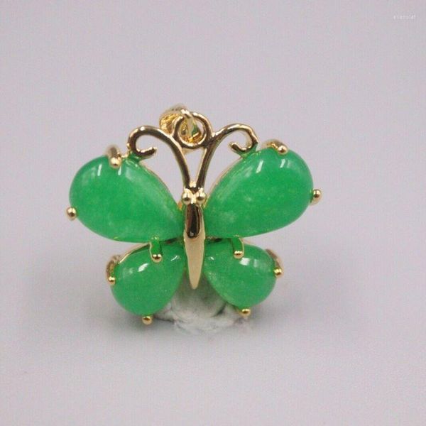 Pendentif Colliers 18K GP Avec Jade Vert En Forme De Papillon 25mm H Cadeau