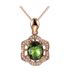 Hangende kettingen 18k rose goud ingelegde diamant groen toermalijn edelsteen zeshoekige bloem ketting smaragd vrouwen dh drop levering sieraden dhm2i