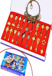 Colliers pendants 18pcSet Anime Fairy Tail Lucy Heartfilia Signe du Zodiac Metal Keychain Collier Gold Key Ring Accessories7241480