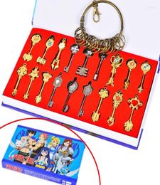 Colliers de pendentif 18pcSet Anime Fairy Tail Lucy Heartfilia Signe du Zodiac Metal Keychain Collier Gold Key Ring Accessories9428625
