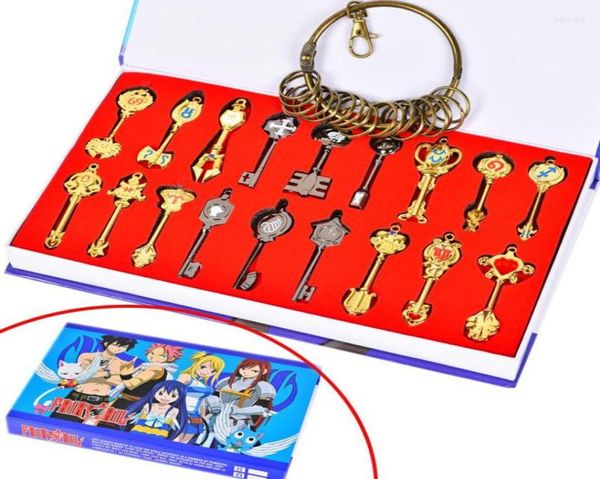 Colliers de pendentif 18pcSet Anime Fairy Tail Lucy Heartfilia Signe du Zodiac Metal Keychain Collier Gold Key Ring Accessories9938034