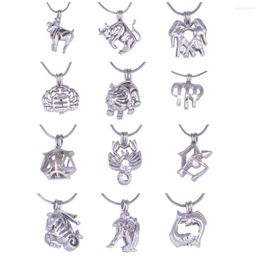 Hangende kettingen 1 pc 18 kgp tekenen van dierenriemmontage kunnen twaalf constellaties stijl kralen met mazen kooi diy lucky charm sieraad openen