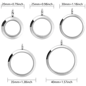 Pendentif Colliers 1pc 20-40mm en acier inoxydable rond reliquaire Po Medaillon verre ouvert photo vivante Relicario Colgantes bijoux en vrac