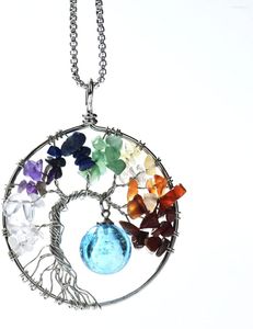 Collares pendientes 1 pieza 7 piedras de Chakra piedra Natural cuarzo Árbol de la vida para mujeres collar de cristal curativo vial de aceite esencial joyería