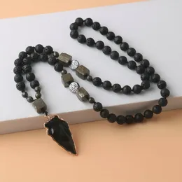 Colliers pendants 1pc 8 mm lave roche obsidienne flèche perle collier cuivre fer cuivre à la main