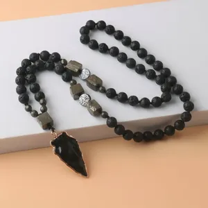 Collares colgantes 1pc 8 mm Lava Rock Obsidiana Collar con cuentas de cobre