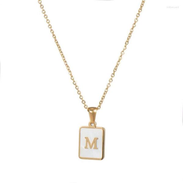 Pendentif Colliers 1pc A-Z Alphabet Collier Or Couleur Acier inoxydable ID Bijoux Blanc Shell Carré Femmes Fille Lettre