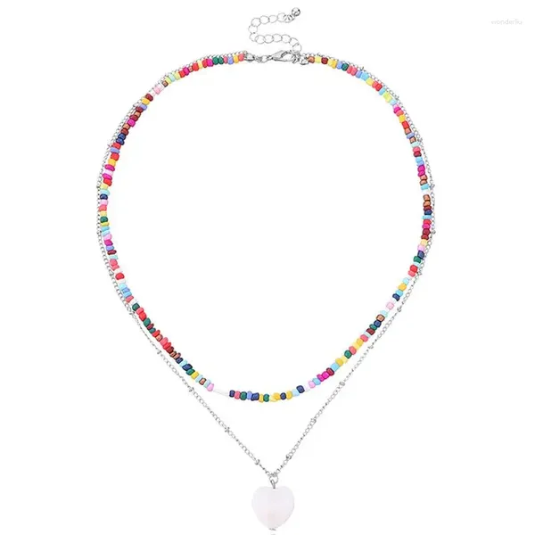 Colliers pendants 1pc Bohemian Style Collier à double couche Design de conception de chaîne cardiaque Perle pour femmes accessoires de bijoux