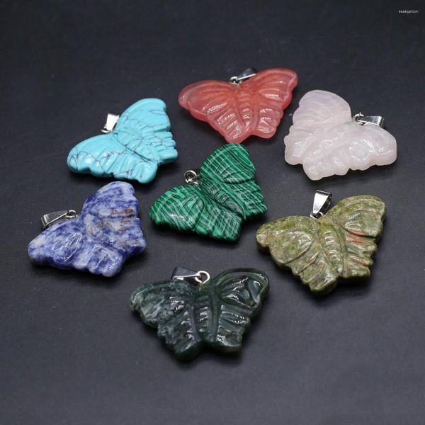 Colliers de pendentif 1pc Charms Natural Stone Scarbed Butterfly Malachite Crystal for Bijoux Faire des colliers de bricolage