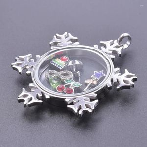 Pendentif Colliers 1pc Design Noël Flocon de neige flottant Mémoire Médaillon DIY Verre clair Living Relicario Femmes Bijoux en vrac