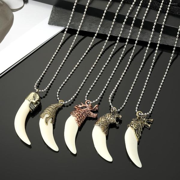 Pendentif Colliers 1 PC Dominateur Simulation Loup Dent Collier Rétro Punk Tête de Tigre Hommes Chandail Chaîne Bijoux