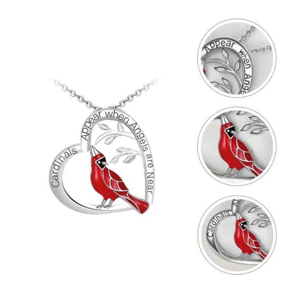 Pendentif Colliers 1pc Exquis Collier En Forme De Coeur Cardinal Oiseau Bijoux Cou Decor235S