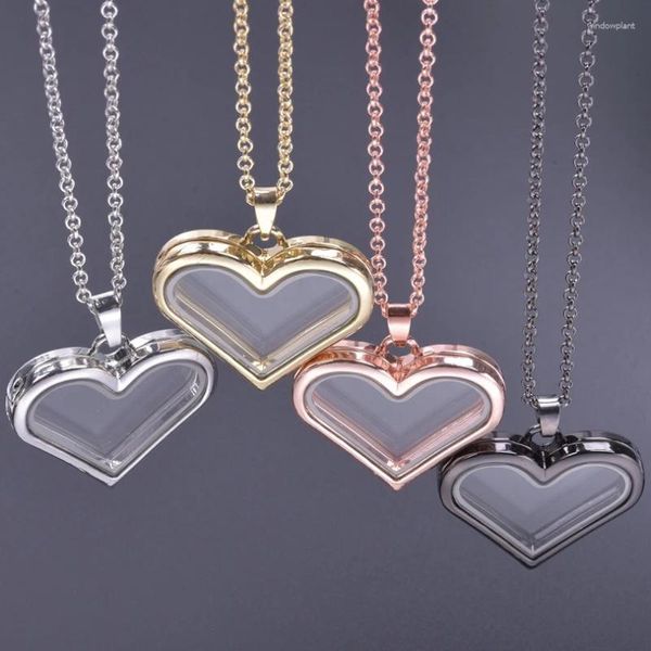 Collares colgantes 1 unid moda corazón collar po relicario locket encanto aleación para mujeres hombres joyería retro cadena decoración regalo