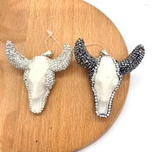 Pendentif Colliers 1pc mode pierre naturelle acrylique avec pendentifs strass tête de vache forme de crâne de taureau bricolage pour faire collier 50x55mm taille