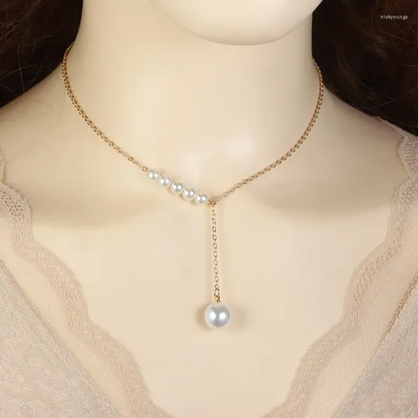 Pendentif Colliers 1pc Mode Perle Pour Femmes Simple Classique Gland Perles Clavicule Chaîne Collier Fête Bijoux Accessoires