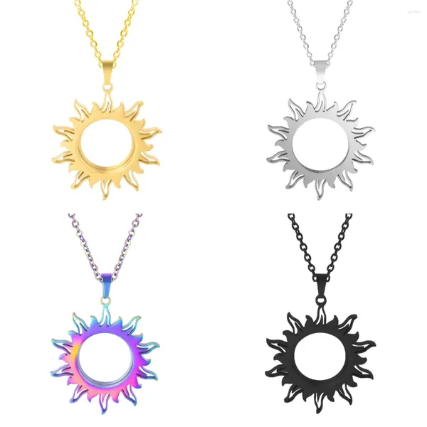 Collares colgantes 1 unid moda collar de sol po relicario locket encanto acero inoxidable para mujeres hombres cadena de joyería retro