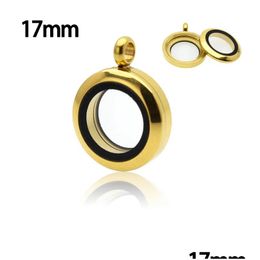 Pendentif Colliers 1PC Golden 15mm 17mm Mémoire Médaillon flottant Médaillon en acier inoxydable Verre Twist Mini Po Fit pour les chaînes de collier Dr Otv1H