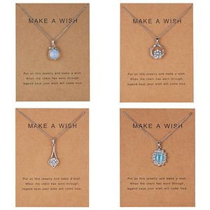 Pendentif Colliers 1 PC Magnifique Pierre Naturelle Dauphin Fleur Brillant Strass Lien Chaîne Collier Avec MAKE A WISH Carton Charme Bijoux