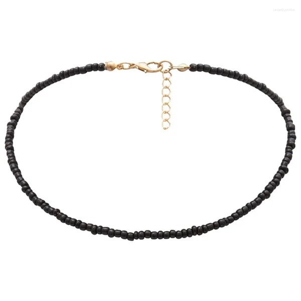 Colliers pendentif 1pc caractère individuel perlé collier monocouche couleur simple perle de riz (noir)