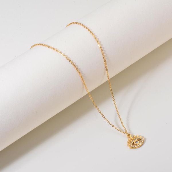 Pendentif Colliers 1pc Mini Strass Eye en acier inoxydable minuscule chaîne collier pour femmes filles mode bijoux cadeau