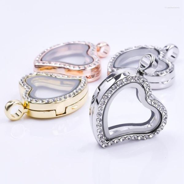 Collares pendientes 1Pc Mezcla de colores Corazón Cristal Memoria Imagen flotante Medallón Tornillo Living Relicario Medallón Colgantes Joyería al por mayor