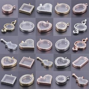 Colliers pendants 1PC Styles de mix Round Heart Glass Po Po Verte-mi-contre-vaccin pour la mémoire géométrique Coiffure Medaillon Colgantes bijoux en vrac