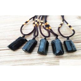 Pendant Necklaces 1 Pc cristal naturel noir colliers Schorl pilier Tourmaline pierre pendentifs mode bijoux accessoires cadeau Qly9388 Dh01S