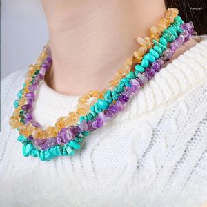 Collares colgantes 1 PC Natural Raw Stone Boho Choker Irregular Cristal Amethyst Fluorite Rose Quartz Beads Collar para mujeres joyas
