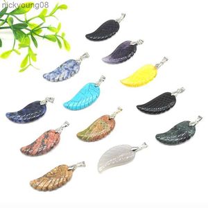 Hanger Kettingen 1PC Natuursteen Gesneden Engelenvleugel HangerHealing Crystal Craft Gift Reiki Edelsteen Vrouwen Sieraden Kettingen Maken Accessoires