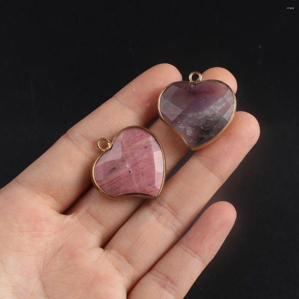 Collares pendientes, 1 pieza, colgantes de piedra Natural, amatista facetada en forma de corazón para hacer joyería de moda, collar Diy para mujer, regalos de pendientes