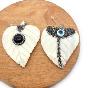 Collares pendientes, 1 pieza, colgantes de concha blanca Natural con perla de agua dulce y forma de hoja de diamantes de imitación, 2 tipos para elegir, fabricación DIY