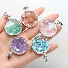 Pendentif Colliers 1pc rond souhaitant bouteille pierre naturelle gravier rose quartz agate guérison cristal charmes pour la fabrication de bijoux bricolage