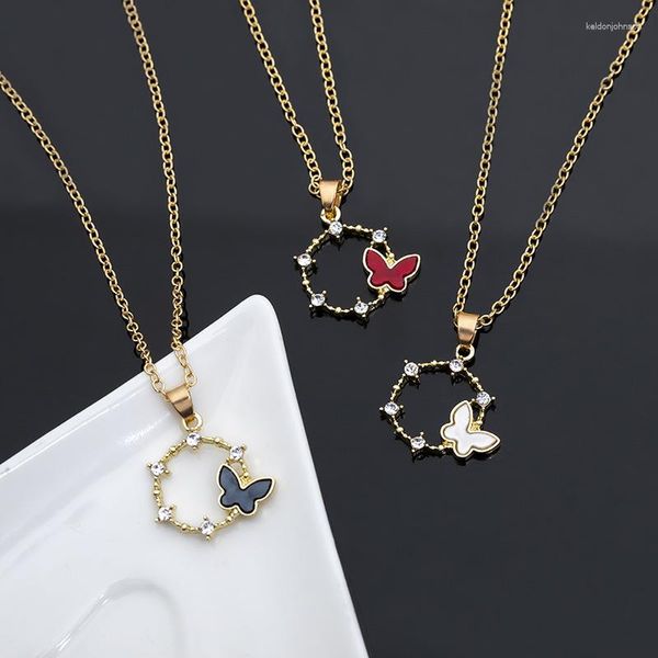 Pendentif Colliers 1pc Simple Géométrique Rond Cercle Papillon Fleur Zircon Clavicule Collier Animal Volant Abeille Libellule Insecte Bijoux