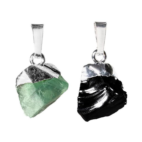 Collares pendientes 1 pieza Pequeñas pepitas irregulares minerales crudos Colgantes de cristal Reiki Curación Natural Negro Turmalina Verde Fluorita Cuarzo