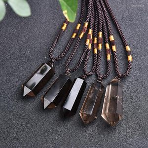 Hangende kettingen 1 pc Smokey Quartz dubbel puntige hangende kristal edelsteen natuursteen chakra genezende kristallen ketting