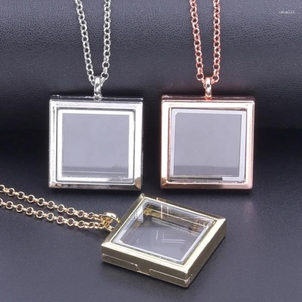 Pendentif Colliers 1PC Verre Carré Relicario Po Médaillon Collier Flottant Chams Image Pour Bijoux Femmes Hommes Cadeau