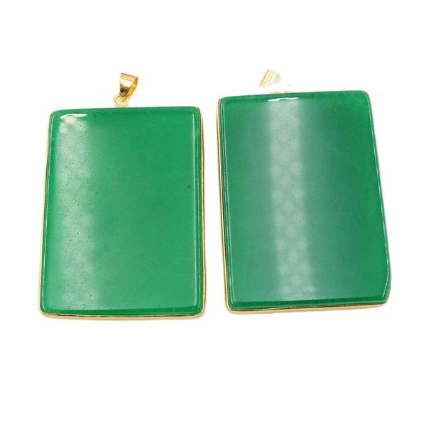Pendentif Colliers 1PC Carré Vert Jade Or Couleur Plaqué Connecteur Pour Collier Bijoux DIYPendant