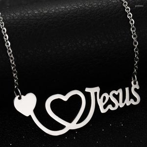 Pendentif Colliers 1pc En Acier Inoxydable Croix J'aime Jésus Grace Trust Chaîne Collier Femmes Hommes Mode Bijoux Cadeau En GrosPendentif Godl22