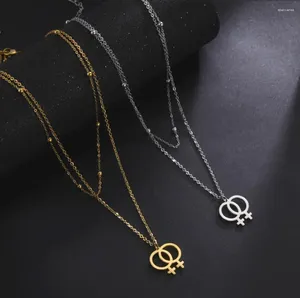 Pendentif Colliers 1pc en acier inoxydable symbole de genre filles collier double couche chaîne collier de mode pour femmes hommes bijoux F1374