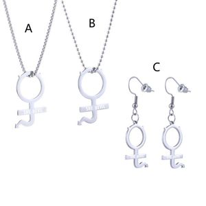 Hangende kettingen 1 st roestvrij staal internetmeisje ze duivel vrouwelijk symbool gotisch streetwear ketting oorringen vrouwen joodly set