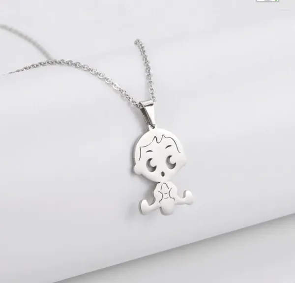 Pendentif Colliers 1PC Nom en acier inoxydable Date Enfant Bébé Garçon Collier Famille Or Couleur Pour Anniversaire Memorial Cadeau F1121