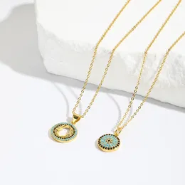 Pendentif Colliers 1PC Turc Zircon Yeux Collier Pour Femmes Turquoise Cristal Mauvais Oeil Rond Creux Bohème Chanceux Bijoux