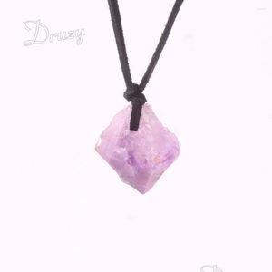 Pendentif Colliers 1Pc Unique Aléatoire Irregar Forme Quartz Cristal Trated Collier En Pierre Naturelle Pour La Fabrication De Bijoux Améthystes Énergie D Dhsym