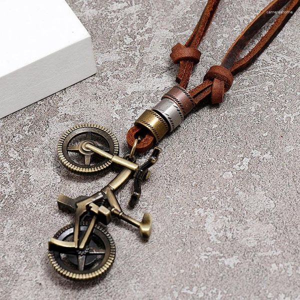 Pendentif Colliers 1PC Vintage réglable longue femmes hommes vélo pendentifs en cuir corde vélo bijoux mâle mode pull chaîne 82 cm