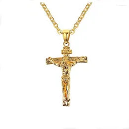 Pendentif Colliers 1pc Vintage en acier inoxydable Jésus Croix Collier pour femmes hommes Religion Christian Bijoux Cadeaux