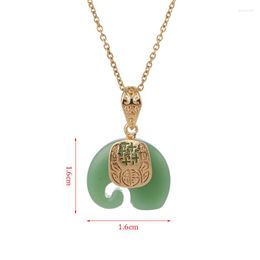 Pendentif Colliers 1PC Vintage Blanc Hetian Jade Elephant 18K Plaqué Or Chaîne Collier En Acier Inoxydable Saphir Ras Du Cou Bijoux Pour Femmes