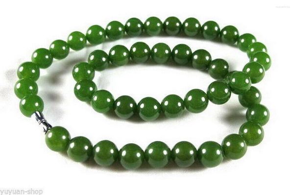 Pendentif Colliers 1pc gros asiatique naturel jade vert foncé 10mm collier de perles 17 