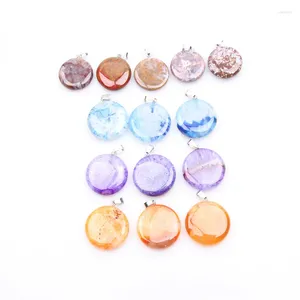 Pendentif Colliers 1pc en gros forme ronde pierre naturelle agat opale rose violet cristal bricolage pour collier ou fabrication de bijoux 25-30mm